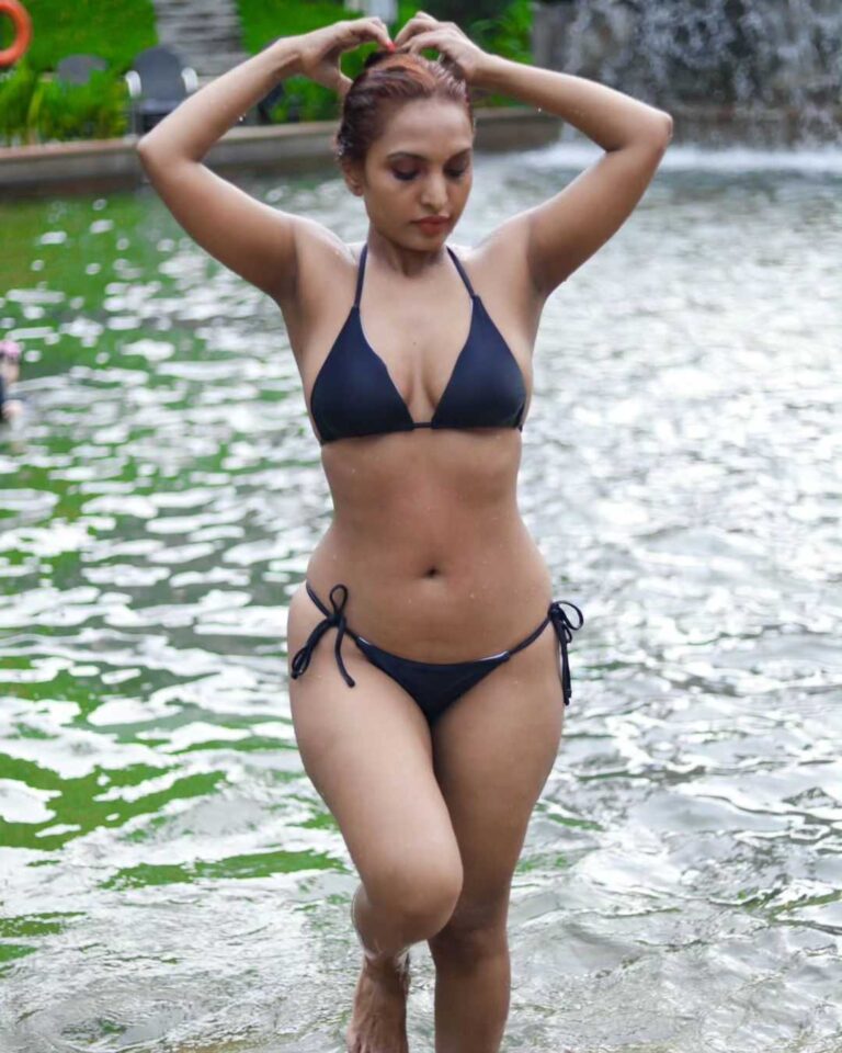 Gayathri Moorthi Hot Two Piece Bikini Photos In Pond Photoshoot