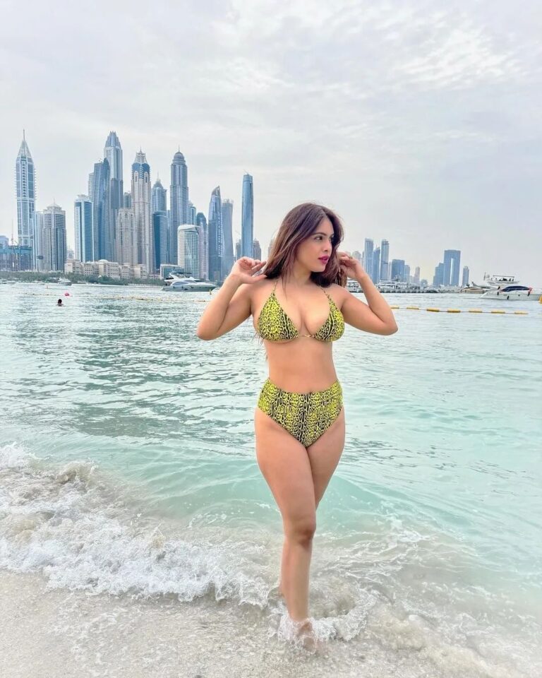 Neha Malik Spicy Two Piece Green Bikini Photo Sets Glamsundari In