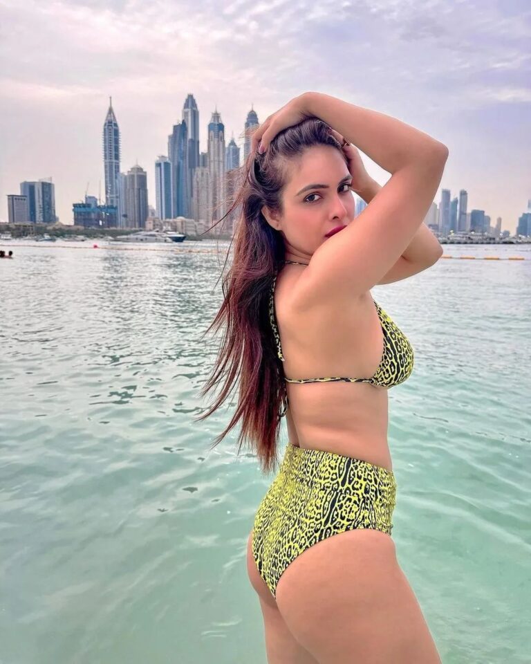 Neha Malik Spicy Two Piece Green Bikini Photo Sets Glamsundari In