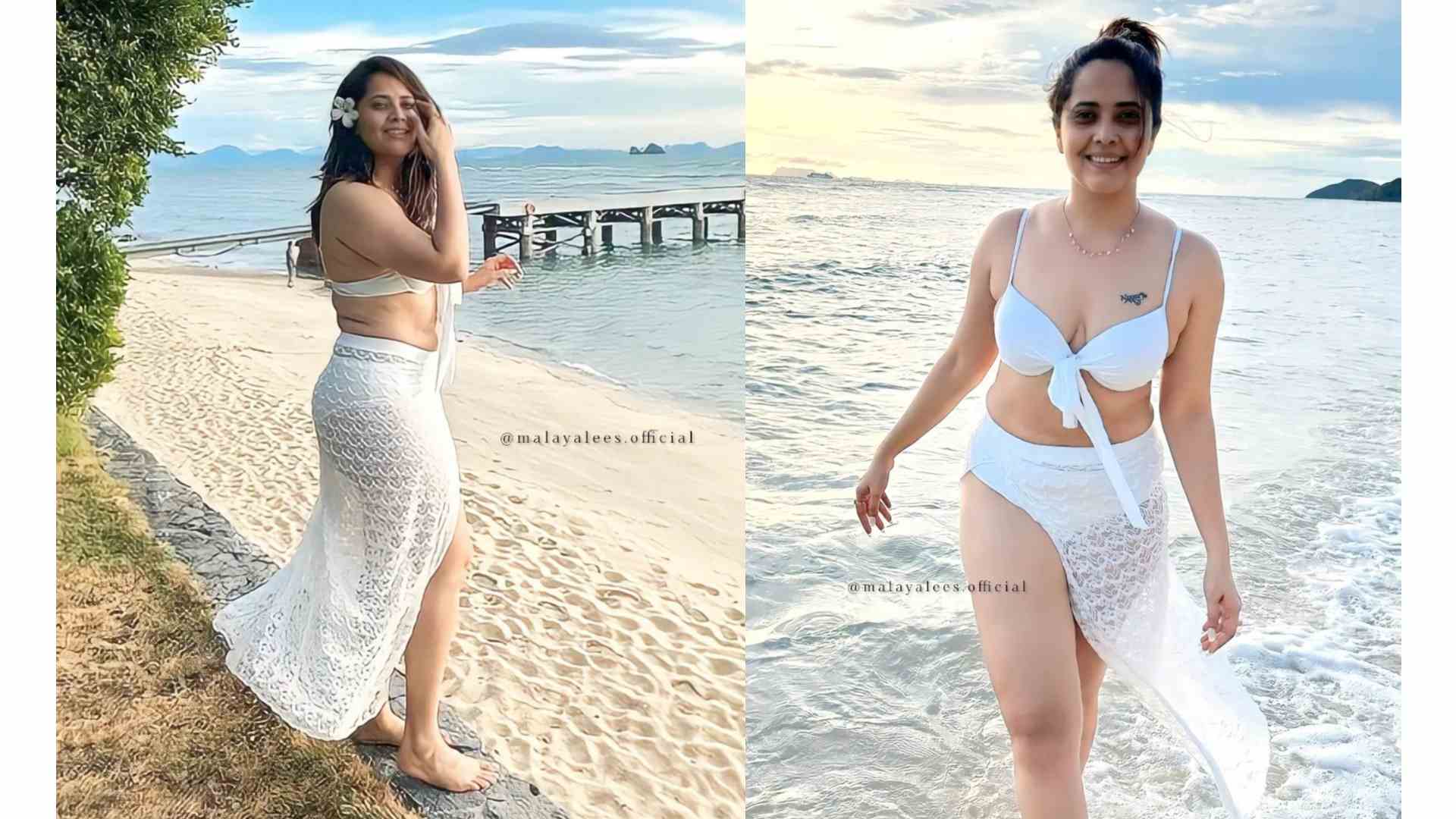 Anasuya Bharadwaj Hot White Bikini Beach Photos