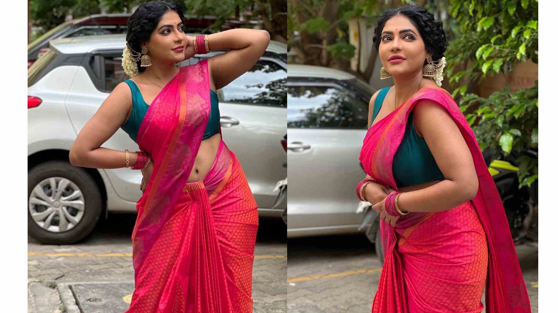 Reshma pasupuleti busty navel and hot body shape exposed in saree -  glamsundari.in