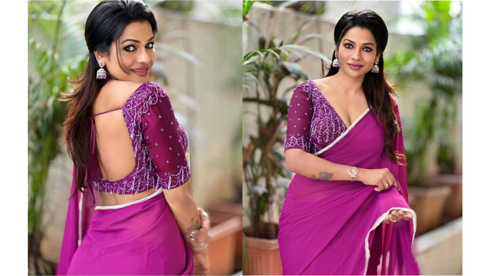 Leesha eclairs looks hot in bare back saree photo sets.. - glamsundari.in